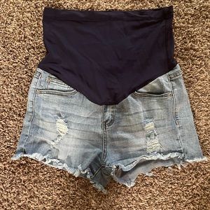 Pink blush maternity jean shorts